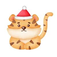 tigre navideño con elementos navideños en estilo acuarela. vector