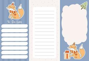 Set of daily planner, note paper, to do list with Christmas fox vector