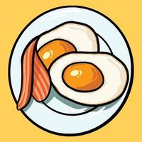 hand drawn vector illustration of omelet and beef breakfast menu