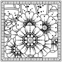 Outline square flower pattern in mehndi style for coloring book page vector