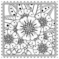 Outline square flower pattern in mehndi style for coloring book page vector