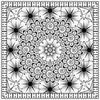 Outline square flower pattern in mehndi style for coloring book page vector