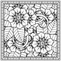 Outline square flower pattern in mehndi style for coloring book page vector