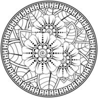 Circular pattern in the form of mandala with flower for henna, mehndi, tattoo, decoration. vector