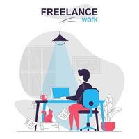 Freelance work isolated cartoon concept. Man freelancer working on laptop at home online people scene in flat design. Vector illustration for blogging, website, mobile app, promotional materials.