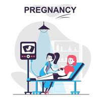 Pregnancy and motherhood isolated cartoon concept. Pregnant woman doing ultrasound in clinic, people scene in flat design. Vector illustration for blogging, website, mobile app, promotional materials.