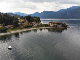 Aerial view panorama of Lake Como coastline photo