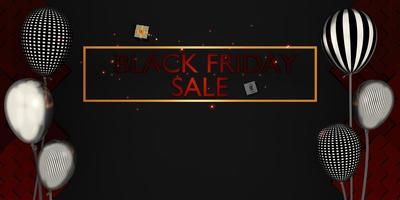 Venta de banner de viernes negro con regalos y globos ilustración 3d foto