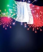 Flag of Italy on the background of the holiday, victory, fireworks. Vector Illustration