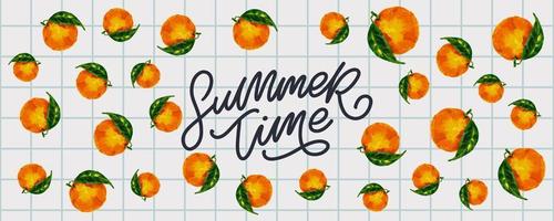 Banner de venta de verano con vector de letra naranja de frutas