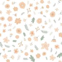 Vector floral pattern in doodle style with flowers and leaves. Gentle, spring floral background.