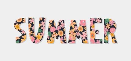 Banner de venta de verano con vector de letra de flores