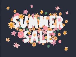 summer sale banner with flowers letter vector