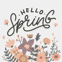 Hello Spring Flowers Text Background Frame lettering slogan vector