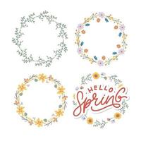 Hello Spring Flowers Text Background Frame lettering slogan vector