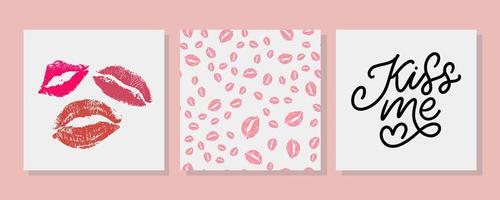 kiss me set template pattern hand lettering scalable and editable vector illustration lips