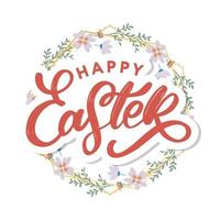 Happy Easter day background with frame flowers vector