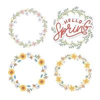 Hello Spring Flowers Text Background Frame lettering slogan vector