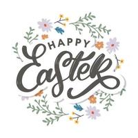 Happy Easter day background with frame flowers vector