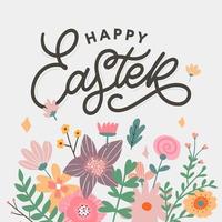 Happy Easter day background with frame flowers vector