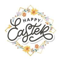 Happy Easter day background with frame flowers vector