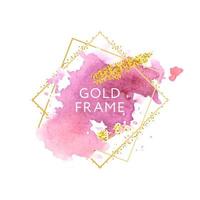 Pink, rose, nude and golden brush strokes in gold hexagon frame on a white background. Vector design template for banner, card, cover, web, flyer, poster.