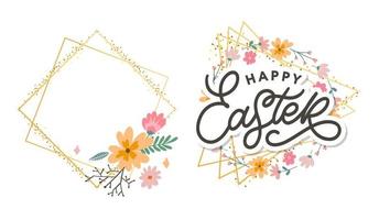 Happy Easter day background with frame flowers vector