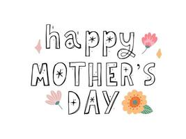 Happy Mothers day greeting card with typographic design and floral elements. Vector illustration. Paper cut style with blooming flowers, leaves and abstract shapes on white background. The best mom.