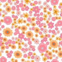 Vector floral pattern in doodle style with flowers and leaves. Gentle, spring floral background.