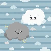 Cute fluffy clouds in sky. Playful clouds isolated vector illustration