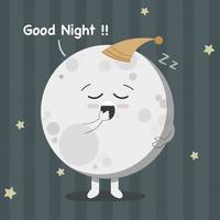 Cute sleepy moon isolated vector illustration. Cute moon character.