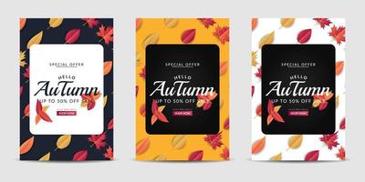 Vector set cover background with colorful leaves