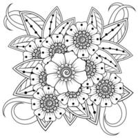 adorno decorativo de flores mehndi en estilo étnico oriental, adorno de doodle, dibujo a mano de contorno. página de libro para colorear. vector