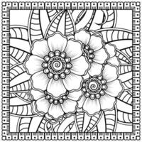 Outline square flower pattern in mehndi style for coloring book page vector