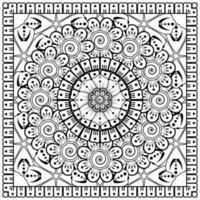 Outline square flower pattern in mehndi style for coloring book page vector