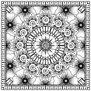 Outline square flower pattern in mehndi style for coloring book page vector