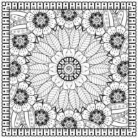 Outline square flower pattern in mehndi style for coloring book page vector