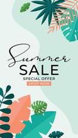 Summer sale background with tropical leaves. Vector Illustration