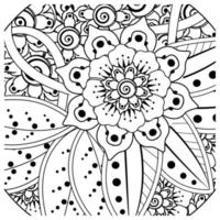 adorno decorativo de flores mehndi en estilo étnico oriental, adorno de doodle, dibujo a mano de contorno. página de libro para colorear. vector