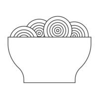 Plate of cooked hot noodles, black and white icon. Vector Illustration