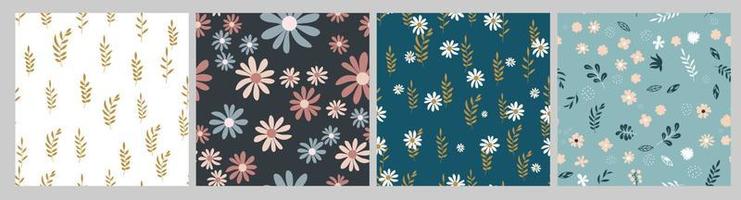 Seamless Pattern Background with Simple Flower Design Elements set. Vector Illustration