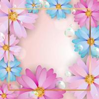 Square pattern with flowers, frame and place for text. Vector Illustration