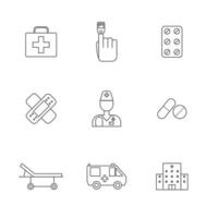 conjunto de icono médico simple en estilo de línea de moda aislado sobre fondo blanco para aplicaciones web y concepto móvil. ilustración vectorial vector