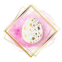 Easter Egg with paint splash and golden frame. Vector Illustration