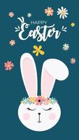 Happy Easter, decorated easter card with cute bunny, banner. Vector Illustration