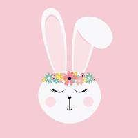 Happy Easter, decorated easter card with cute bunny, banner. Vector Illustration