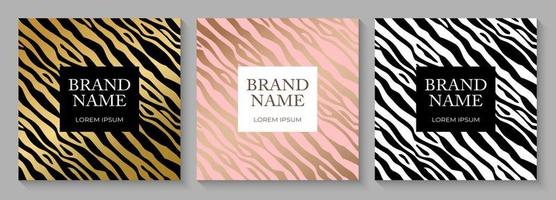 Fashionable Luxury Zebra pattern cover design collection set, animal print for brochure, notebook template. Vector Illustration