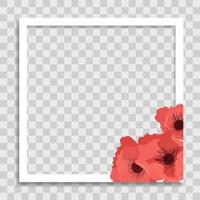 Empty Photo Frame Template with Spring poppy Flowers for Media Post  in Social Network. Vector Illustration