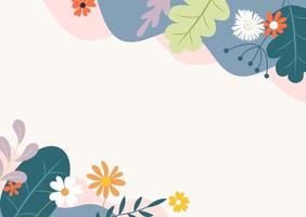 Resumen de primavera y verano plano simple fondo natural con flores, plantas y espacio de copia para pancarta, tarjeta de felicitación, póster vector