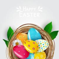 Plantilla de póster de venta de Pascua con pintura y huevos de Pascua realistas en 3d. plantilla para publicidad, afiche, volante, tarjeta de felicitación. ilustración vectorial eps10 vector